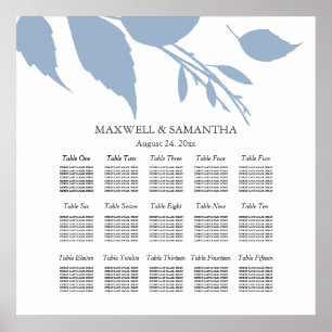 Hochzeitssaison CHART Elegantes Dusty Blue Blätter Poster