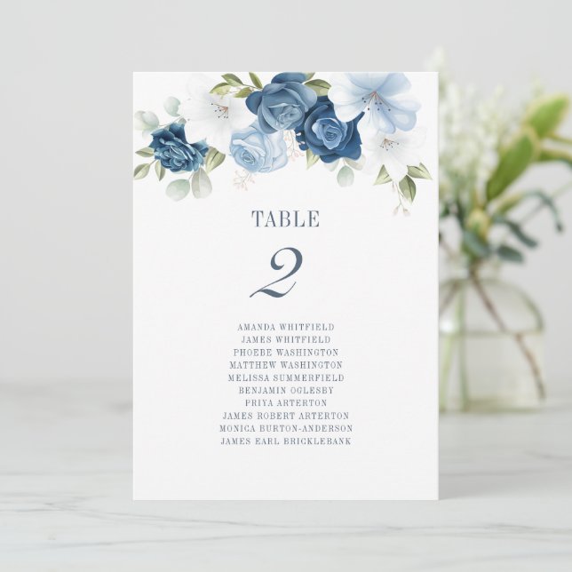 Hochzeitssaison Tischnummer 2 Dusty Blue Floral Se (Stehend Vorderseite)