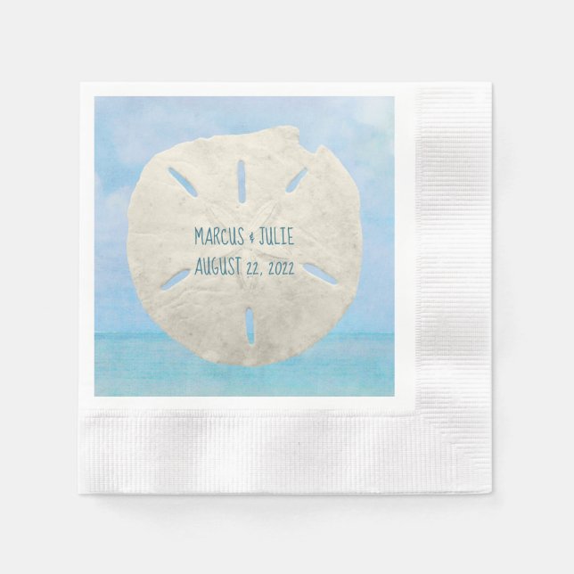 Hochzeitssand Dollar auf Aquarellmeeren Serviette (Vorderseite)