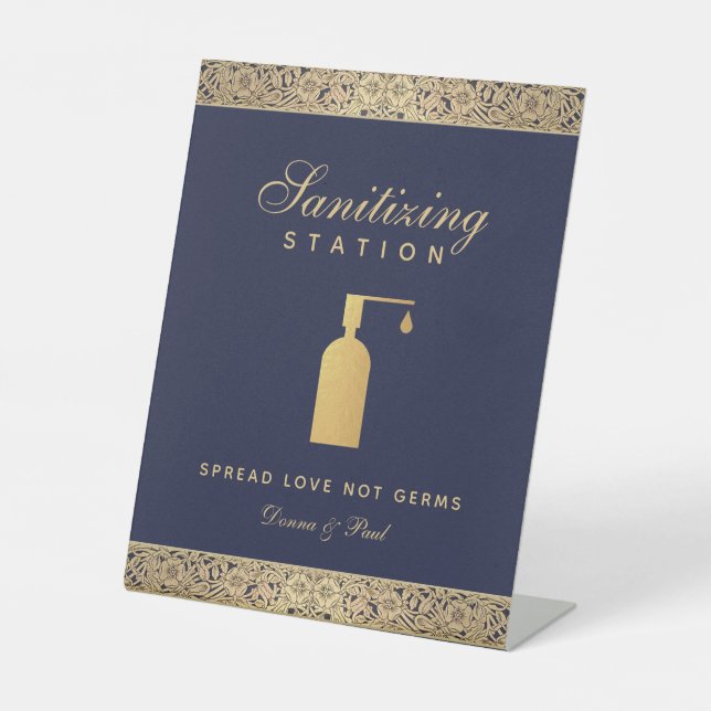 Hochzeitssanierungsstation Navy Blue Gold Rose P Sockelschild (Vorderseite)