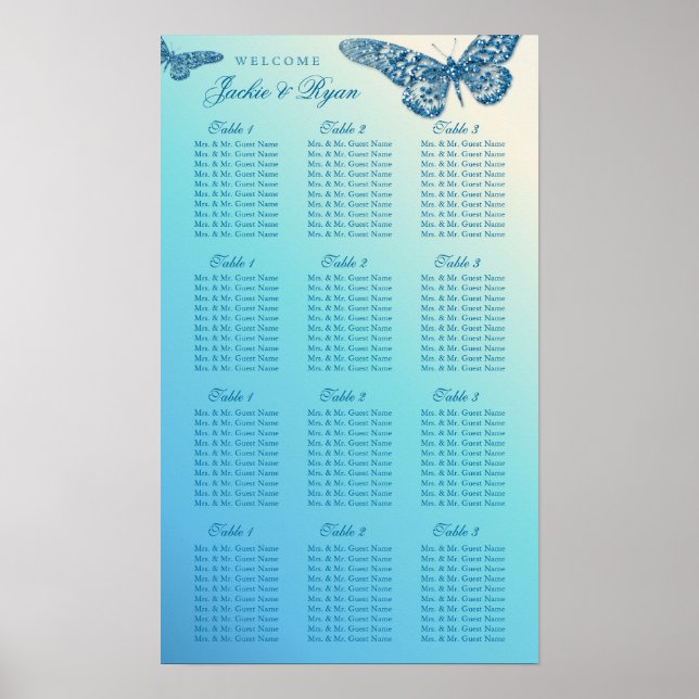 Hochzeitssattel Butterfly Blue Glitzer Poster (Vorne)