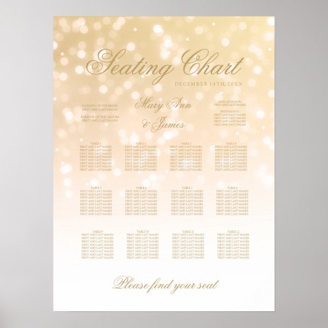 Hochzeitssattel Gold Bokeh Sparkle Lights Poster (Vorne)