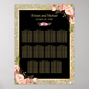 Hochzeitssattel Gold Glitzer Rosa Blütenfarbe Poster