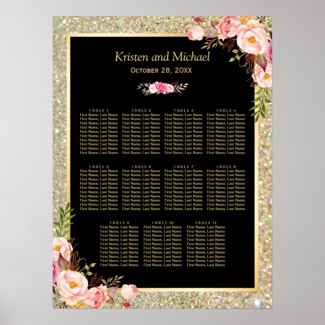 Hochzeitssattel Gold Glitzer Rosa Blütenfarbe Poster (Vorne)