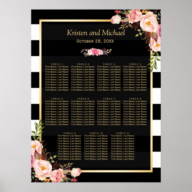 Hochzeitssattel Gold Vintage Blumenstreifen Poster (Vorne)