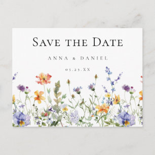 Hochzeitssave-the-Date-Postkarte mit Wildblumengar Einladungspostkarte