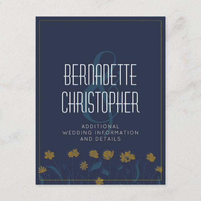 Hochzeitsschick Moderne Elegant einfach blau gelb Begleitkarte (Vorderseite)