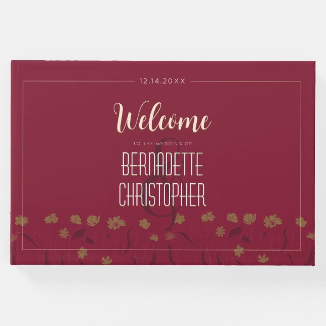 Hochzeitsschick Moderne Elegante Einfache Rote Win Gästebuch (Vorderseite)