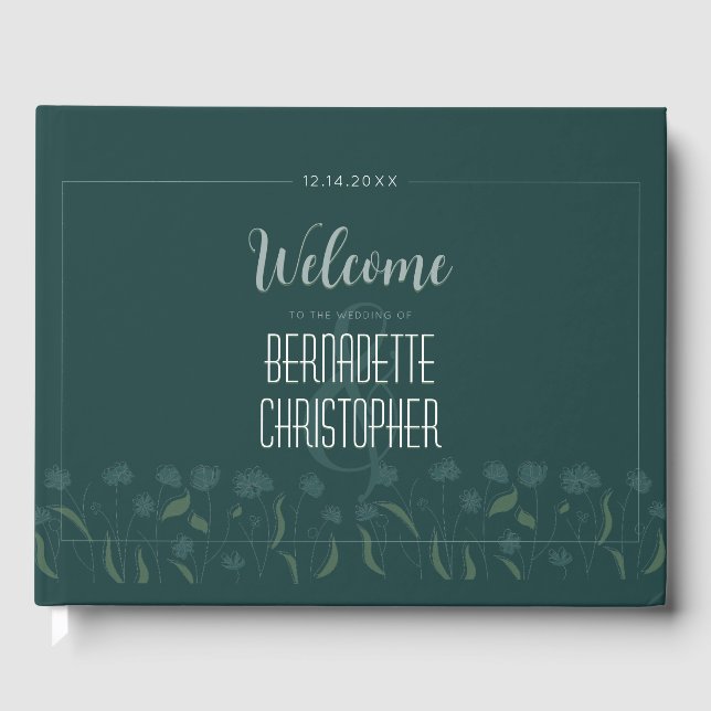 Hochzeitsschick Moderne Elegante Simple Green Emer Gästebuch (Vorderseite)