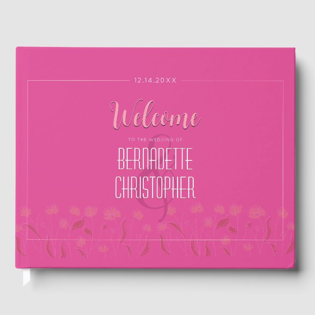 Hochzeitsschick Modernes Elegantes, einfaches Rosa Gästebuch (Vorderseite)