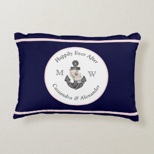 Hochzeitsschiff Anker Blumen Navy Blau Rosa Dekokissen