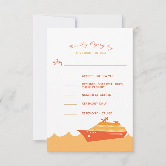 Hochzeitsschiff Orange RSVP Karte (Vorderseite)