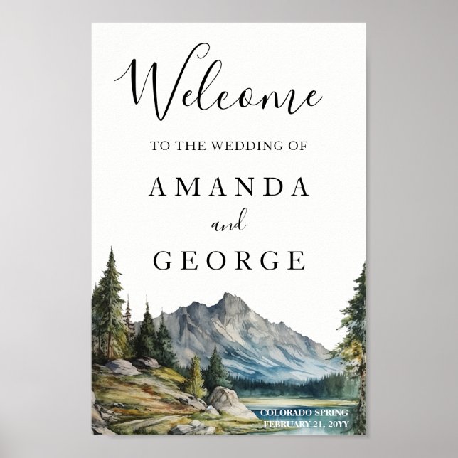 Hochzeitsschild am Seeufer Poster (Vorne)