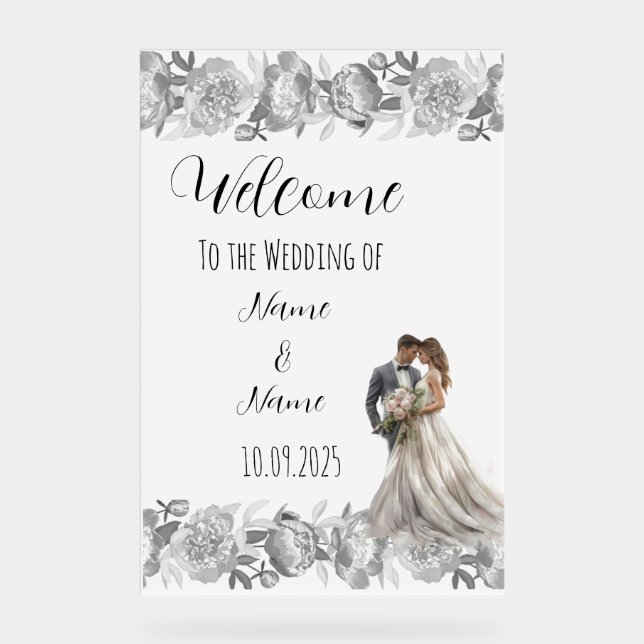 Hochzeitsschild aus schwarzem Plexiglas Acrylschild (Vorderseite)
