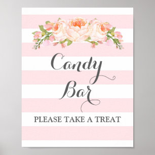 Hochzeitsschild Candy Bar Rosa Blumen Streifen Poster
