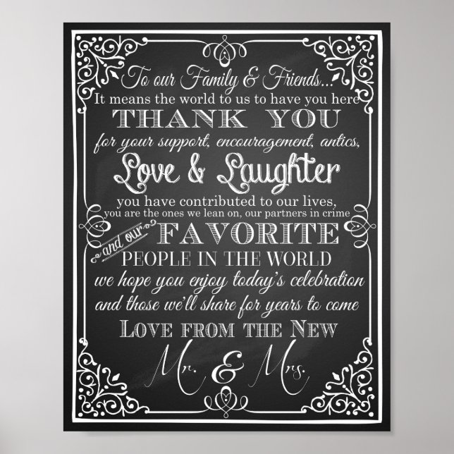 Hochzeitsschild danke Ihnen von Herrn & Frau. Poster (Vorne)