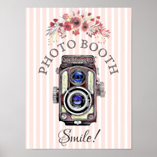 Hochzeitsschild für Fotobooth, Korallenblumen-Kame Poster