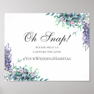 Hochzeitsschild. Lila florale Instagram-Hashtag Poster