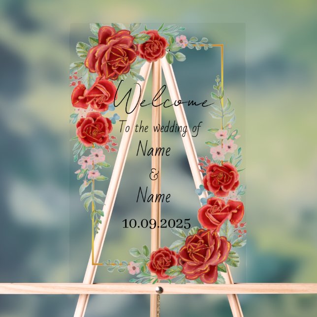 Hochzeitsschild mit floralrotem Acryl Acrylschild (Neutral)