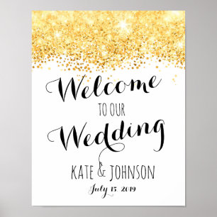 Hochzeitsschild, Willkommen, Poster, goldener Glit Poster