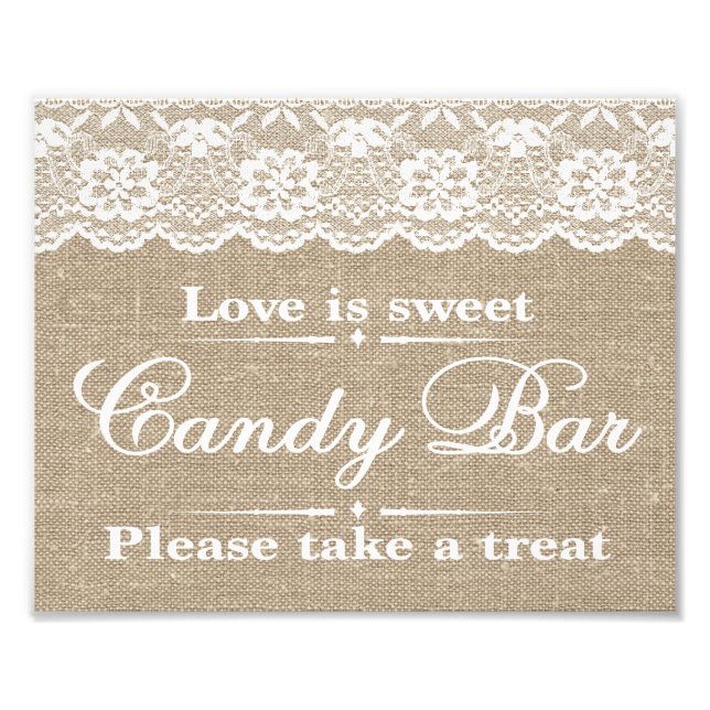Hochzeitsschilder - Burlap & Lace - Candy Bar - Fotodruck (Vorne)
