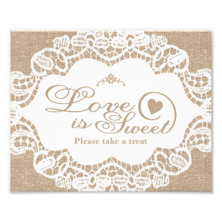 Hochzeitsschilder - Jute & Spitze - Liebe ist süß Fotodruck