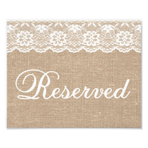 Hochzeitsschilder - Jute & Spitze - Reserviert - Fotodruck