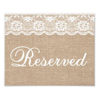 Hochzeitsschilder - Jute & Spitze - Reserviert - Fotodruck