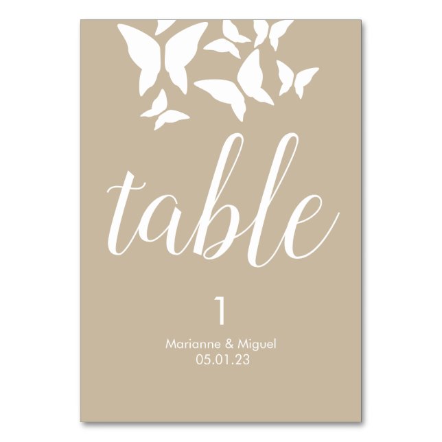 Hochzeitsschmetterlinge Beige Sitzgelegenheiten Ti Tischnummer (Vorderseite)