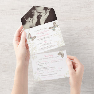Hochzeitsschmetterlinge in Rosa Foto UAWG All In One Einladung