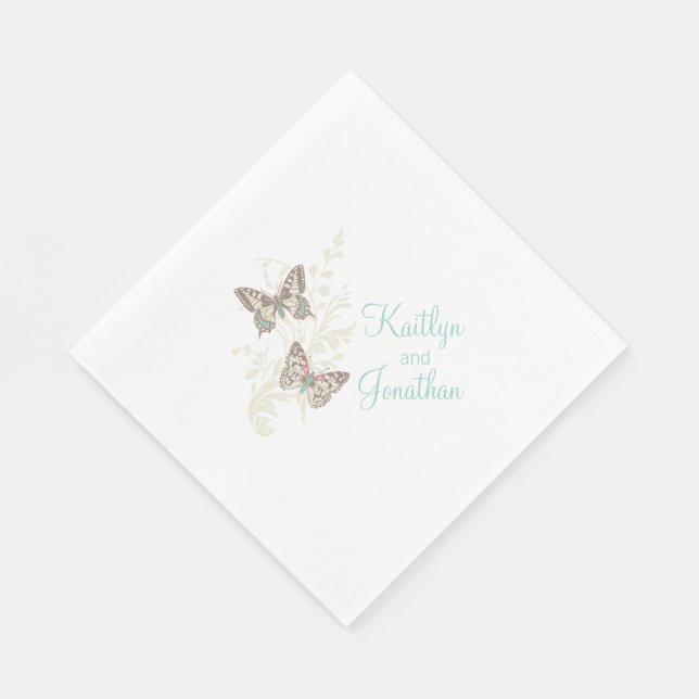 Hochzeitsschmetterlinge sind aquamarine Servietten (Ecke)