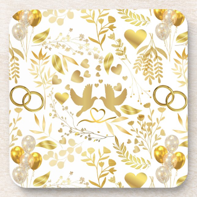 Hochzeitsschmuck in Gold 02 Getränkeuntersetzer (Vorderseite)