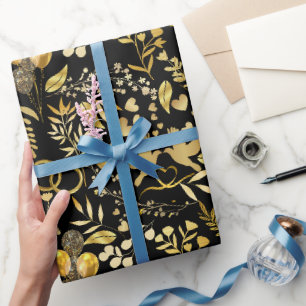 Hochzeitsschmuck Muster in Gold 02 Black BG Geschenkpapier