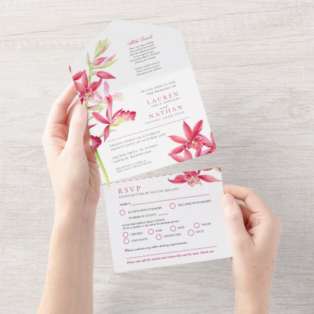 Hochzeitsschmuck Orchideen Wasserfarbe UAWG All In One Einladung (Abreißen)