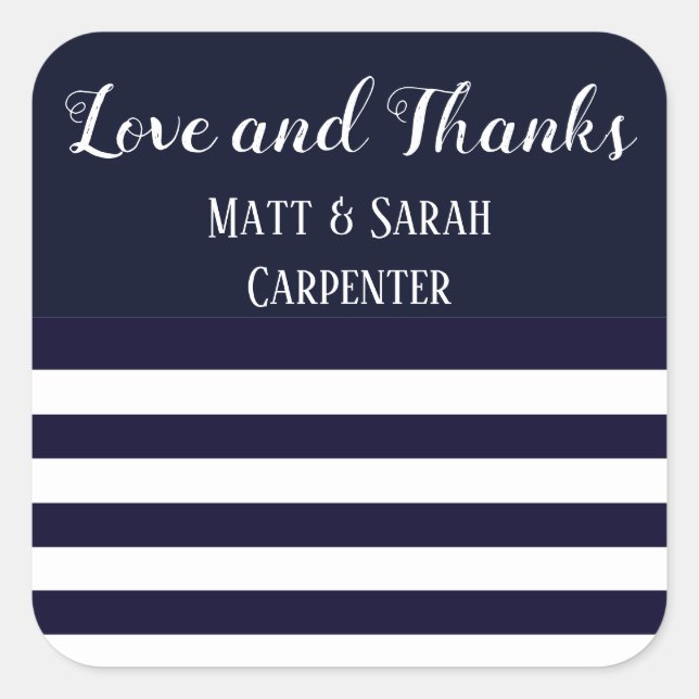 Hochzeitsschreiber für Navy und White Striped Quadratischer Aufkleber (Vorderseite)