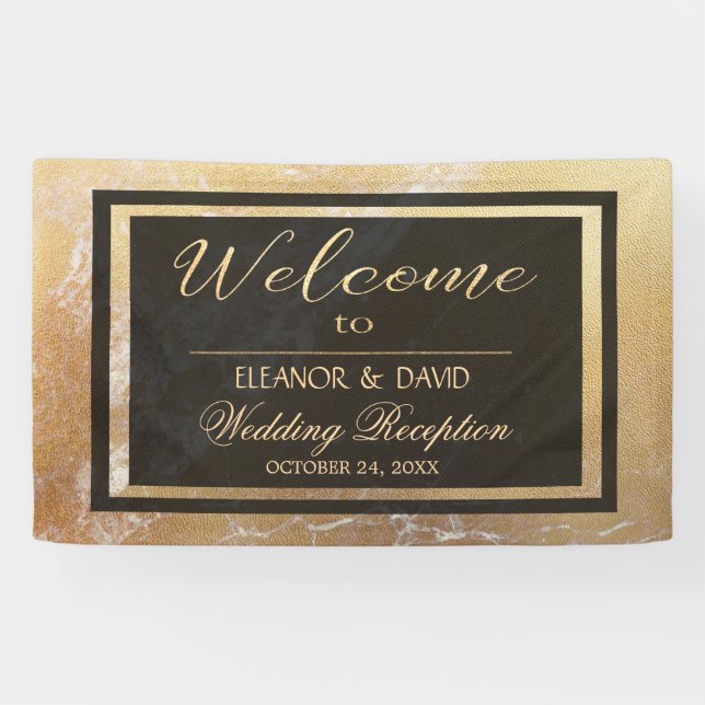 Hochzeitsschrift aus Edelgold-schwarzem Marmor Banner (Horizontal)