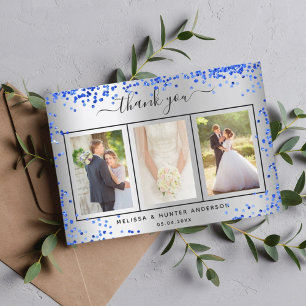 Hochzeitsschrift für das Foto des silberblauen Gli Dankeskarte