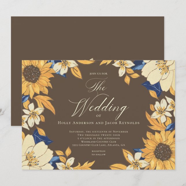 Hochzeitsschrift für Sonnenblumen Einladung (Vorne/Hinten)