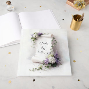 Hochzeitsschriftrolle mit Flieder und Hortensien Gästebuch