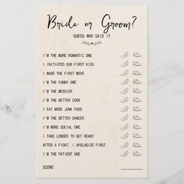Hochzeitsschuhbrücke oder groom Rustikales Papier (Vorderseite)