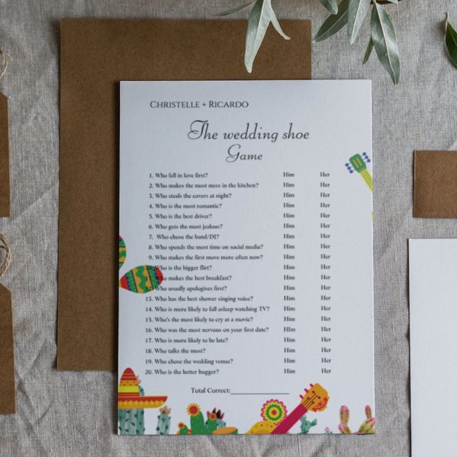 Hochzeitsschuhspiel-Taco über Liebe-Party-Spielkar Ankündigung (Von Creator hochgeladen)