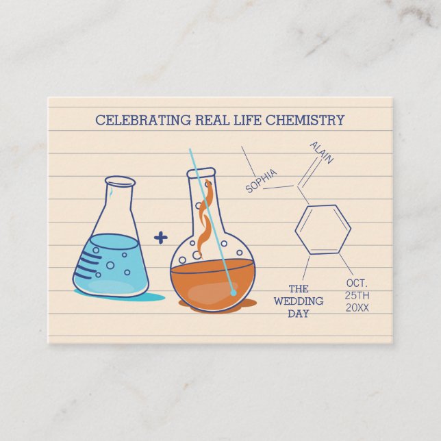 Hochzeitsschulen in Blau und Orange Chemistry - Pl Platzkarte (Vorderseite)