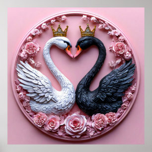 Hochzeitsschwan Liebe Kunst 🦢🌸🤍✨ Poster