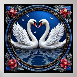 Hochzeitsschwan Liebe Romantik Elegante Kunst 🕊️� Poster