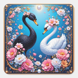 Hochzeitsschwäne, gerahmt mit Gold und Blüten Quadratischer Aufkleber