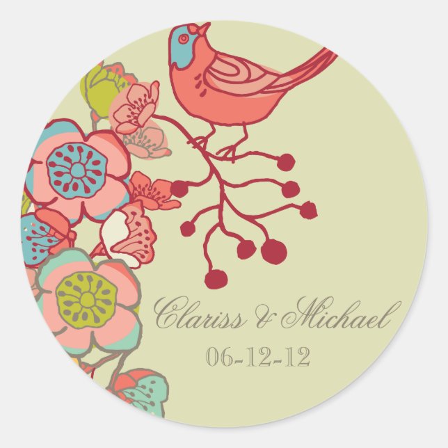 Hochzeitsschwanz-Vögel - individuell auf Hochzeits Runder Aufkleber (Vorderseite)