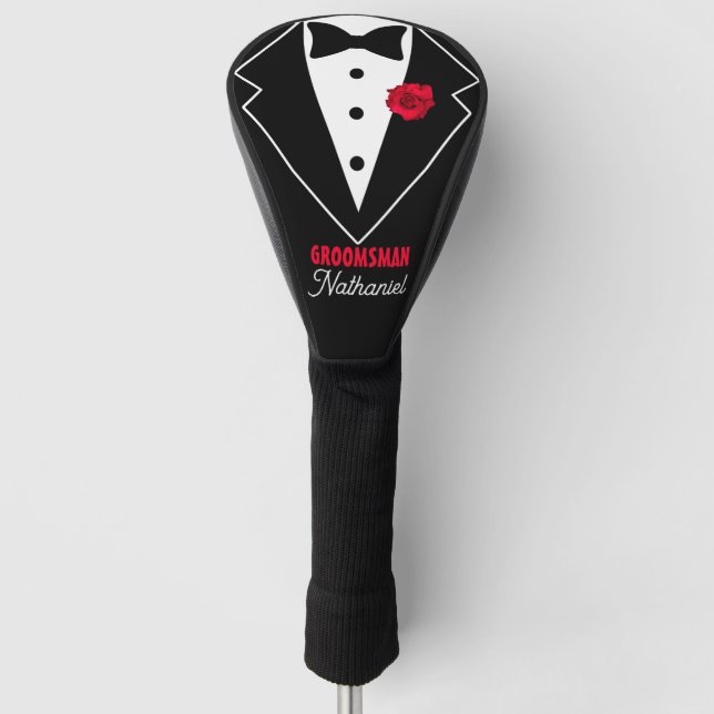 Hochzeitsschwarze Krawatte Tuxedo, Rote Rose, anpa Golf Headcover (Vorderseite)