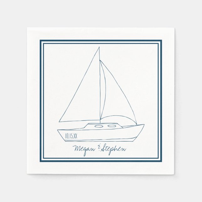 Hochzeitssegelboot Serviette (Vorderseite)