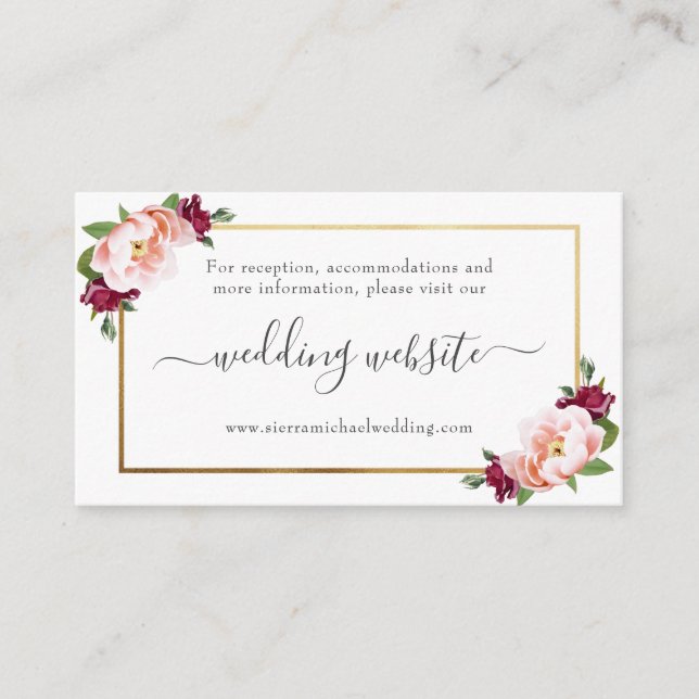 Hochzeitsseite | Blush Burgundy Gold Floral Begleitkarte (Vorderseite)