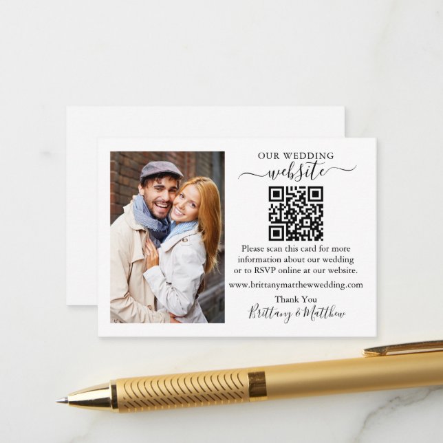 Hochzeitsseite Minimalistisches QR-Foto Begleitkarte (Vorderseite/Rückseite Beispiel)